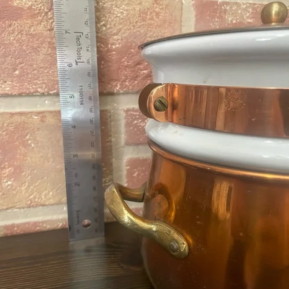 Beautiful Vintage B&M Douro Copper  Brass Double Boiler with Porcelain Insert - Picture 15 of 16